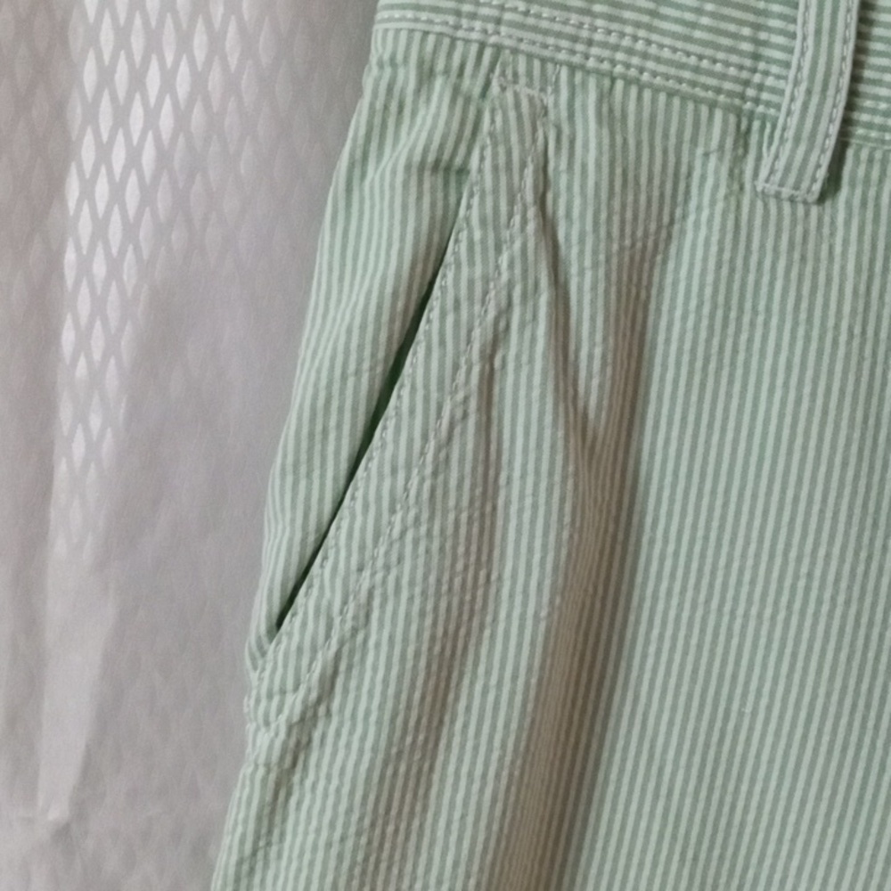 IZOD Flat Front Shorts sz 33, White & Green Strip, 100%cotton, Preowned - Picture 4 of 10